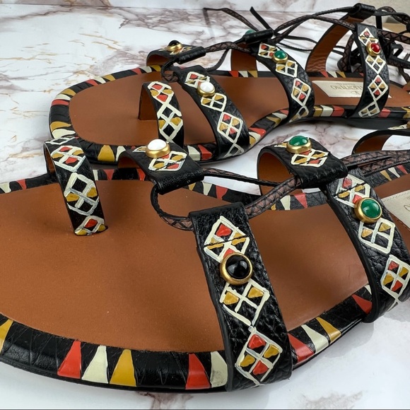 ❣️VALENTINO❣️Stone Embellished Lace Up Ankle Wrap Sandals Size 7 / Size EU 37 - Picture 2 of 13